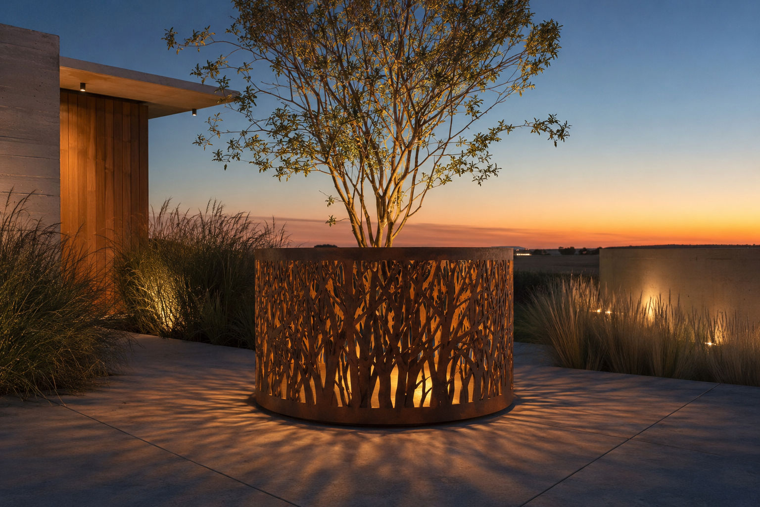 Macetas y accesorios de hierro, obra Urban Outdoor
